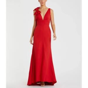 Mac Duggal Sleeveless V Neck Bow Detail Mermaid Red Gown Dress Sz 8 NWT 49454